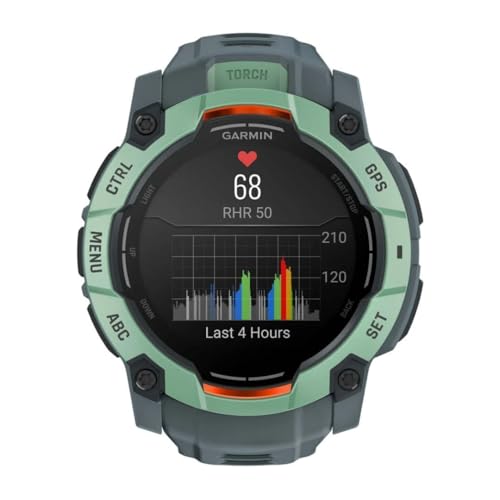 Garmin Instinct® 3 50mm, AMOLED Display, Rugged Outdoor GPS Smartwatch, Metal-Reinforced Bezel, Built-in Flashlight, Up to 18 Days of Battery Life, Neo Tropic/Twilight