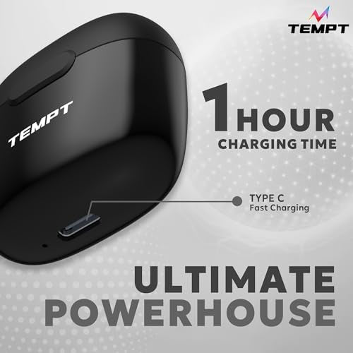 TEMPT Dots True Wireless in Ear Earbuds with up to 40Hrs Playtime, Bluetooth 5.2 Wireless Headphones, Touch Control TWS,100 hrs of Standby Time, IPX5 Water, Sweat Resistant (Black)