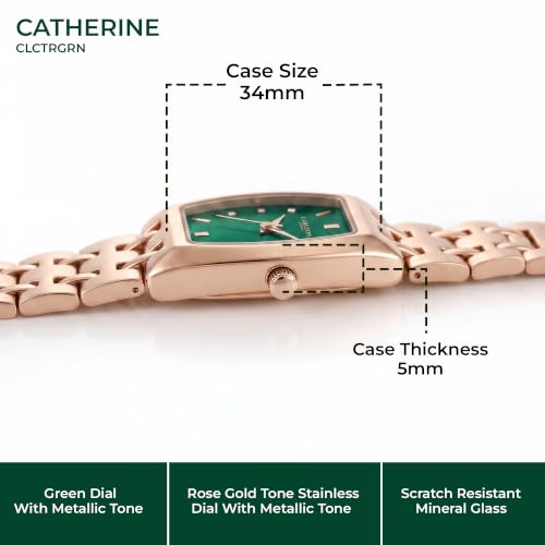 Carlton London Women's Watch Catherine Green Rectangle Dial CL-CT-RGRN | Green Dial | Rectangle Dial Shape | Silver Stainless Steel Bracelet | Quartz Movement