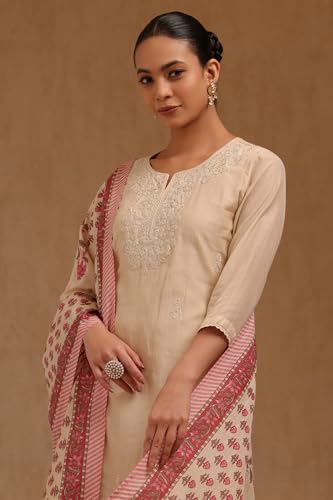 Soch Womens Beige Chanderi Embroidered Salwar Suit