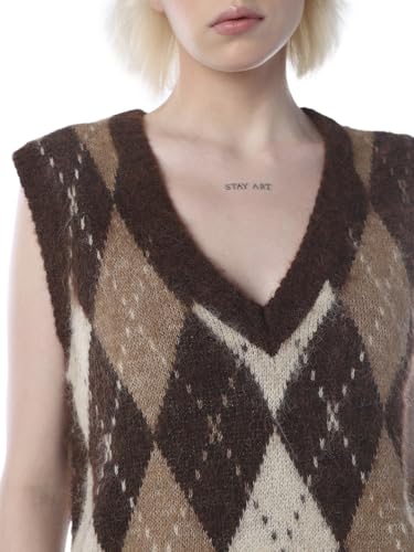 ONLY Women's Colourblocked Regular Fit Brown Sweater