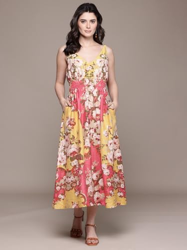 Label RITU KUMAR Peach Miara V Neck Long Dress