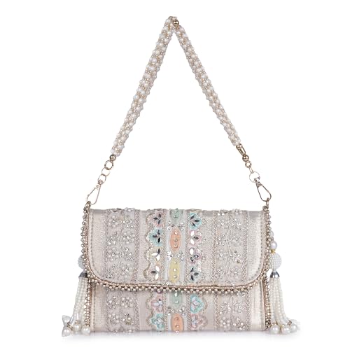 PLANX SILK Stylish Fancy Designer Potli Bag – Embroidered Pearl Handle Festive Clutch