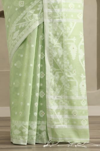 Soch Womens Light Green Cotton Jamdani Woven Saree