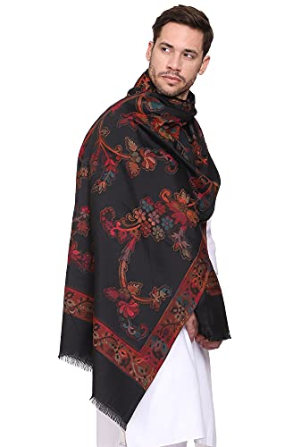 Weavers Villa Men's Woven Acro Wool Gents Shawls, Muffler, Stole for Men (Black), 100cm x 200cm