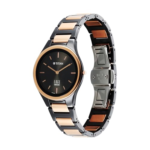 Titan Edge Ceramic Quartz Analog Black Dial Ceramic Strap Watch for Women/NT2653KC05