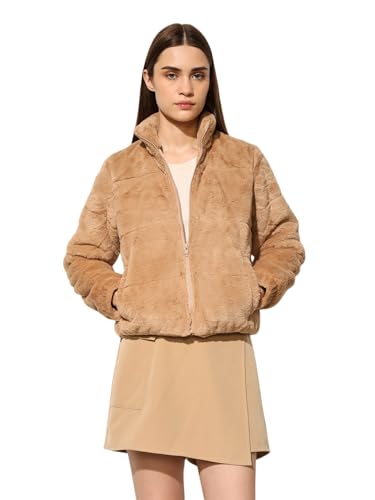 ONLY Women's Solid Regular Fit Light Brown Jacket