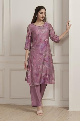 Biba Women Purple Poly Viscose Straight Suit Set_42