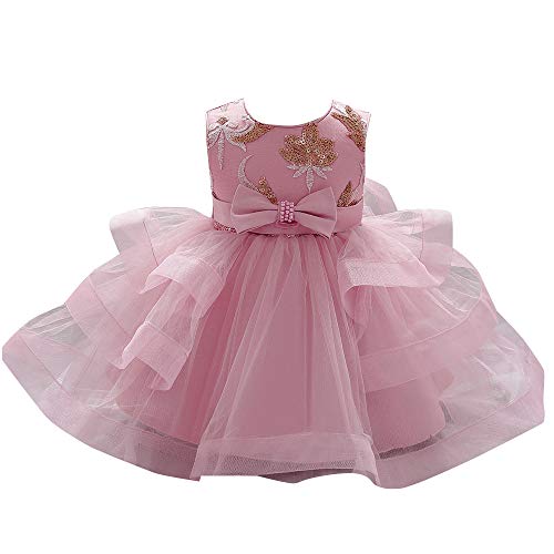 Hopscotch Baby Girls Polyester And Viscose Sleeveless Solid Slim Fit Party Knee Length Dress In Pink Color For Ages 6-12 Months Clothing Set (Srs-3157874)