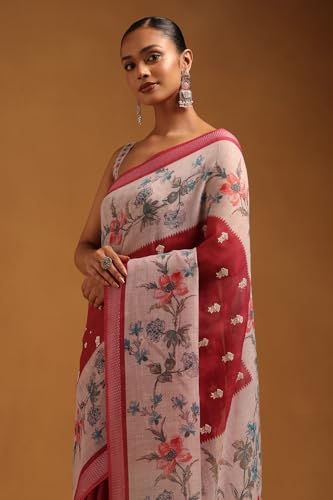 Soch Womens Onion Pink Linen Botanical Saree