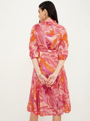 Max Women Floral Printed Midi Dress (MDDRS41005PINK)_M, Casual Dress