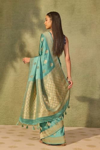 Taneira Light Blue Woven Viscose Satin SareeWith Unstitched Blouse(SAPP01AE2711-Light Blue)