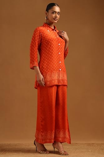 Soch Womens Orange Crepe Bandhani Printed Co-Ords Set