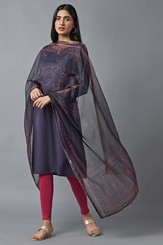W for Woman Wishful Women's Floral Polyester Dupatta (22Fes81110-116895-Grey-Free Size_Greyish Blue_Free Size)