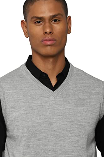 Allen Solly Men Grey Textured V Neck Sleeveless Sweater