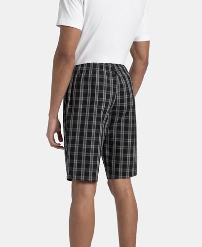 Jockey 9005 Men's Super Combed Mercerized Cotton Woven Fabric Regular Fit Checkered Bermuda with Side Pockets_Black_XL
