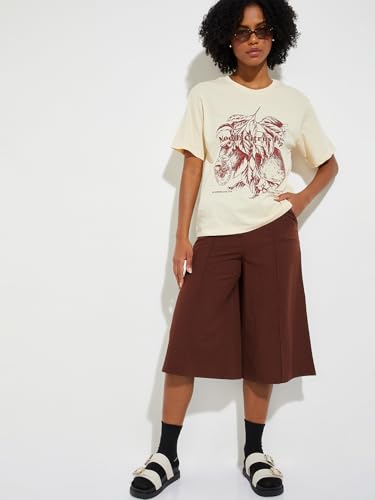 Max URB_N Women Printed Relaxed Fit T-Shirt (Off White_XS)