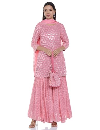 BIBA WOMEN EMBROIDERY STRAIGHT SALWAR KURTA DUPATTA(SKDASSORTED8280_PINK_36)