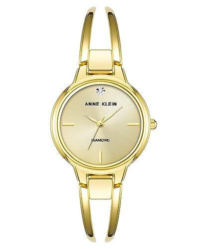Anne Klein Women's Genuine Diamond Dial Bangle Watch, Gold, Gold