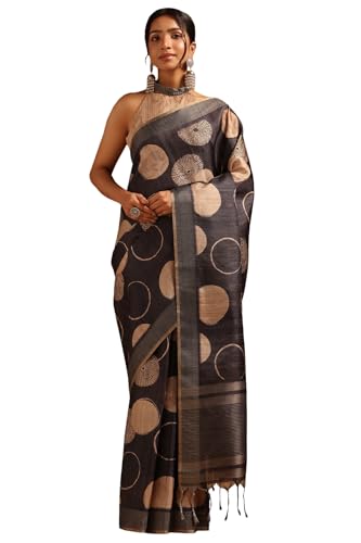 Soch Womens Charcoal Tussar Geometric Printed Saree