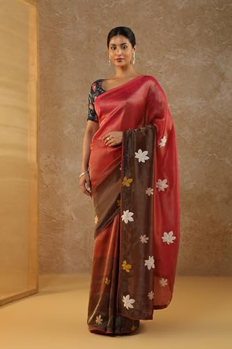 Taneira Women Pink Viscose Tissue Hand Painted Saree with Unstitched Blouse Piece (SPH08C00022-Pink)