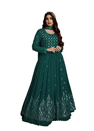 RUDRAPRAYAG Georgette Embroidered Free Size Anarkali Maxi Gown for Women Rama