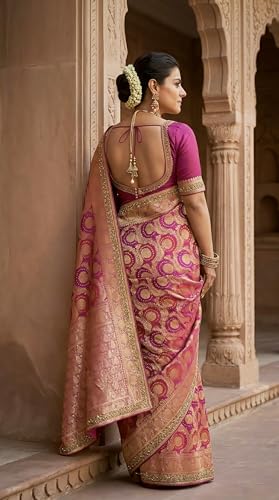 Nineteen6 Women's Pure Jaipuri Bandhani Saree with Unstitched Blouse Piece | Traditional Rajasthani Bandhej Heavy Zari Border Saree for Women | Ethnic Festive & Weddding Wear Saree