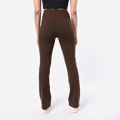 BlissClub Ultimate Flare Pants for Women Upto 5'4 ft | Ribbed Waistband, 4 Pockets | High Waist Trousers and Formal Pants for Office wear