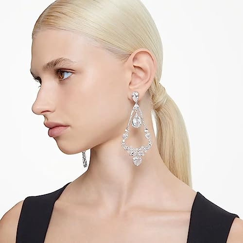 Swarovski Chandelier Clip On Earrings, White, Rhodium Plated