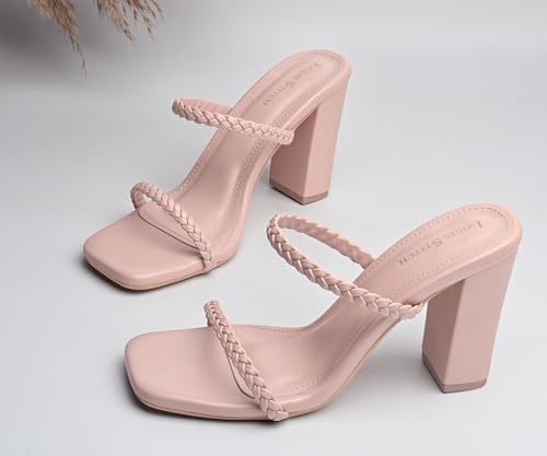 LOUIS STITCH Women’s Fashion Slip-On Block Heel Sandals | Open Toe Peach Pink Stylish Mule Heel Sandal for Ladies | UK-8