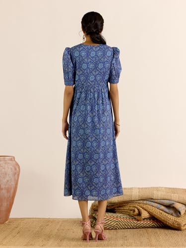 Aarke Ritu Kumar Denim Blue Fiona Fit & Flare Sleeveless Long Dress