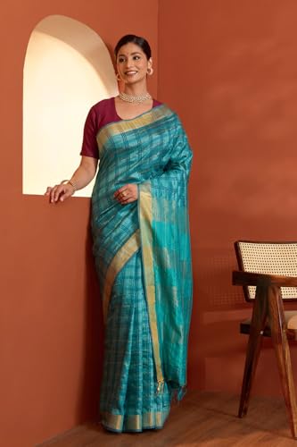 Taneira Women Blue Bhagalpur Woven Pure Tussar Silk Saree with Unstitched Blouse Piece (SAPH01AB1307-Blue)
