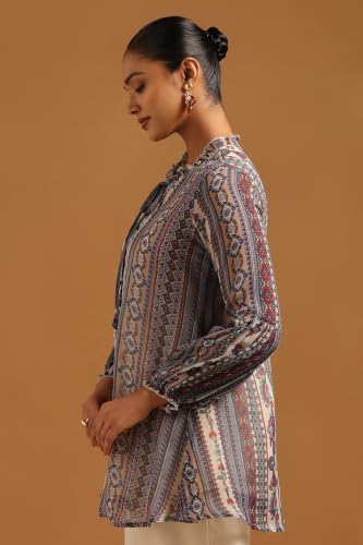 Soch Womens Blue Chiffon Botanical Tunic