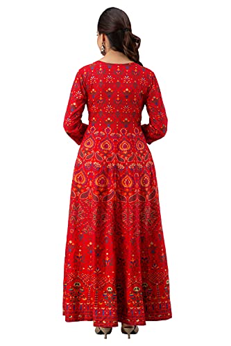 Jaipurite Women's Printed Maxi Anarkali Gown (X-Large) Red