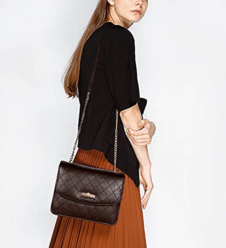 THE CLOWNFISH Elora Crossbody Sling bag for Women Office Bag Purse with Chain Strap for Ladies College Girls (Dark Brown)