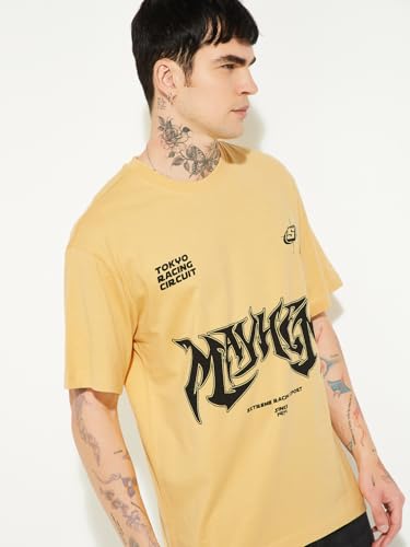Max URB_N Men Printed Oversized T-Shirt(Yellow_XS)
