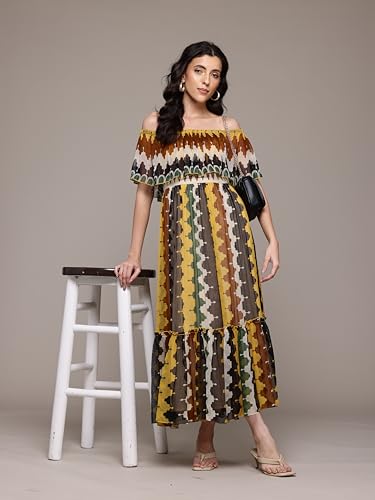 Label RITU KUMAR Multi Color Auriane Off-Shoulder Long Dress