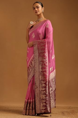 Soch Womens Blue Dola Silk Zari Woven Saree