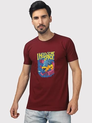 T-70 Men's Comfortable Graphic Printed Round Neck Poly-Cotton T-Shirt | Color - Mahroon | Size - 4XL