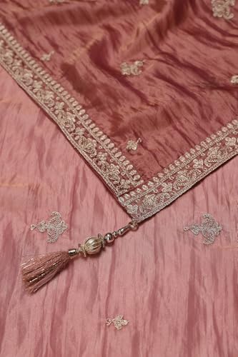 Soch Womens Onion Pink Tissue Embroidered Suit Set With Sequins