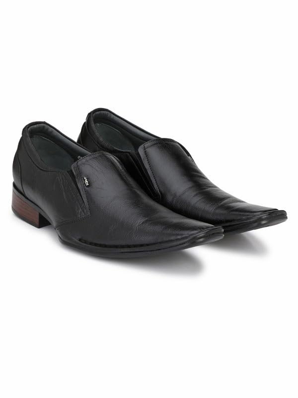 HITZ Men's Black Leather Slip -On Office Wear Formal Shoes