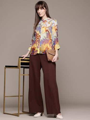 Label RITU KUMAR Ecru Multi Francis Mandarin Collar Neck Shirt with Camisole