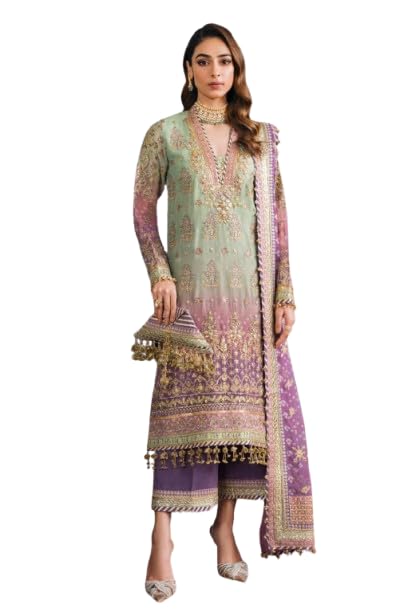 Brulry Women's Green Color Georgette V-Neck Knee Length straight Kurta With Palazzo and Dupatta