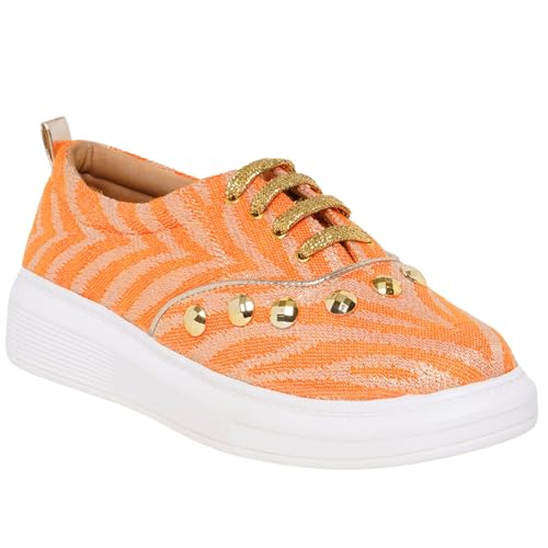 THE QUIRKY NAARI Ethnic Fusion Sneakers in Royal Orange Color | 6 UK