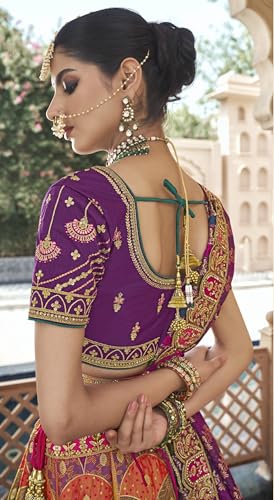 Luxury Bridal Lehenga Choli Set, Purple and Multicolor, Heavy Embroidered