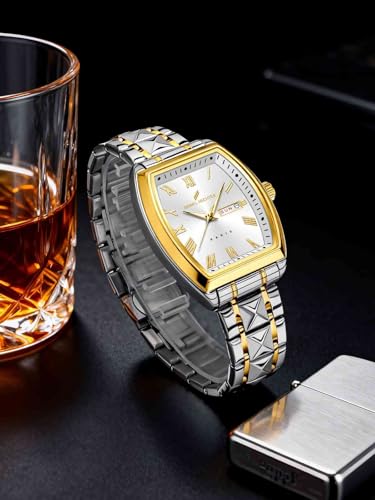 Daniel Hechter Duroc Collection Luxury Watch for Men with Roman Indices, Day-Date Display and Two-Tone Studded Stainless Steel Strap (White)