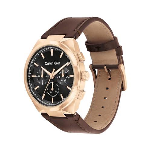 Calvin Klein Distinguish Qtz Multifunction Black Round Dial Men's Watch|Leather Material|Multi Color Band - 25200507