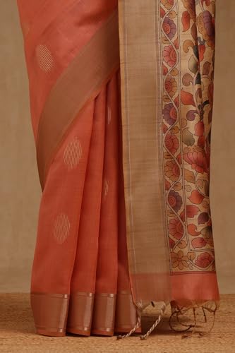 Soch Womens Peach Tussar Floral Zari Woven Saree