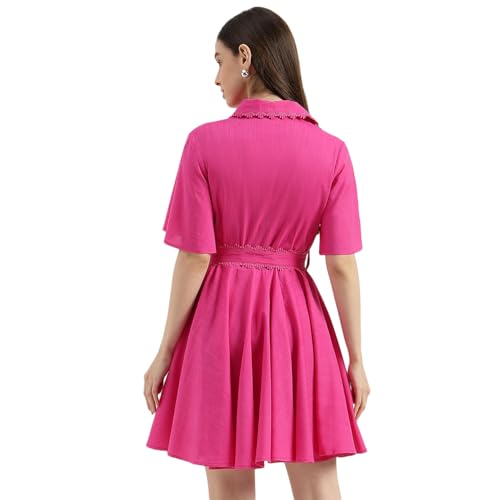 United Colors of Benetton Regular Fit Spread Collar Solid Lace Detail Shirt Dress (Size: 2XL) - 26P4WVNDR309IPF1 Pink