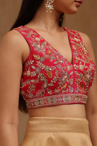 Soch Womens Fuchsia Crepe Embroidered Padded Blouse with Cutdana
